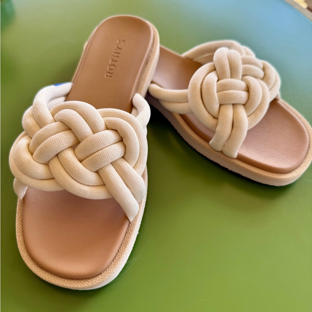 Rothy's Ivory Knotted Slide Sandals